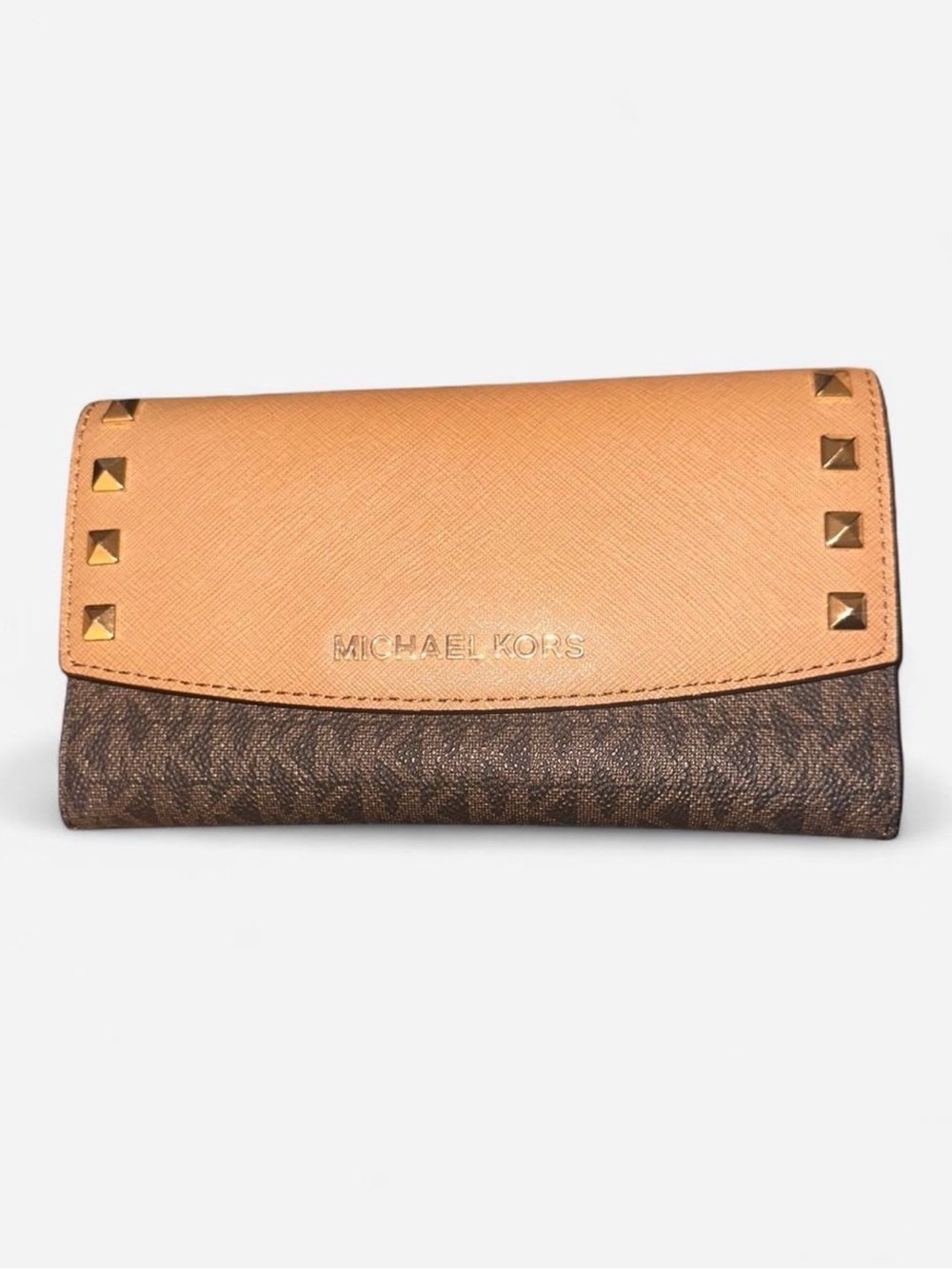 Michael Kors Tan and Brown Studded Continental Wallet NWOT